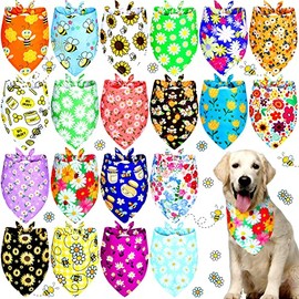 20 Pieces Summer Spring Dog Bandana, Hawaii Thanksgiving Day Christmas Dog Bandana Soft Doggy Kerchief Accessories or Small Medium (Flowers, Bees, X-Large)