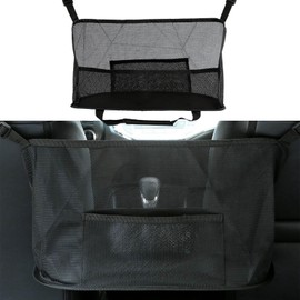 Piburth Car Net Pocket Handbag Holder, Organizer Mesh Bag Between Front Seats, Driver Storage Netting Pouch for Handbag Purse, Universal Car Accessories for Women and Men, Pet/Kids Car Barrier (Black)