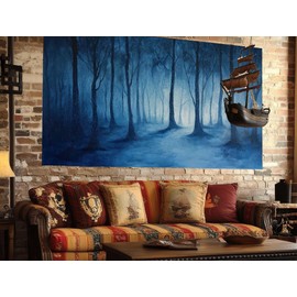 7x5ft Haunted Mist Forest Backdrop Mysterious Foggy Dark Forest Creepy Scene Scary Trees Foggy Woods Twilight Misty Camping Themed Oil Painting Style Photography Backdrop Studio Props