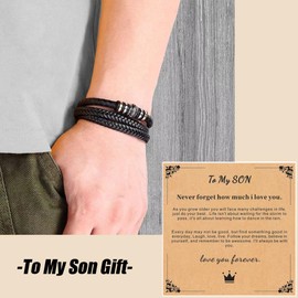 Ziella To My Son Leather Bracelet Christmas Gifts Boy Birthday 13 12-14 13-15 16-18 for My Man Grandson Bonus Son Boyfriend Brother Nephew Teen Teenage Anniversary Graduation Men Gift for Him Jewelry