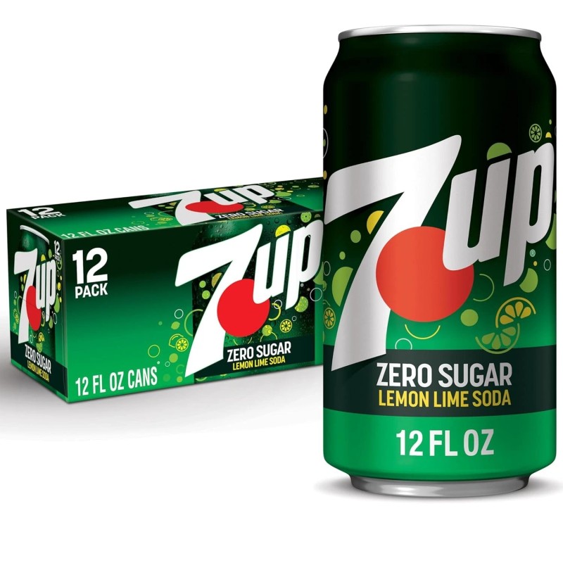 7UP Zero Sugar Soda Fizzy Drink, Diet Lemon Lime Flavor,