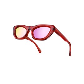 Roneyee Cat Eye Sunglasses Womens Trendy Retro Sun glass UV Protection Fashion Acetate Stylish Vintage 90s Shades Ruby Red