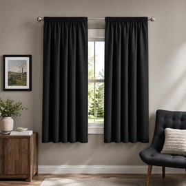 TECOR Cortina Blackout 2 Paneles 90x160cm para Recámara o Decoración, 100 Poliéster, Aislamiento Térmico y Reducción de Sonido. (Negro)               