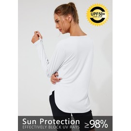 Hiwzffy Women's Sun Protection Shirts UV SPF UPF 50+ Long Sleeve Rash Guard Hiking Running Quick Dry Lightweight White L
