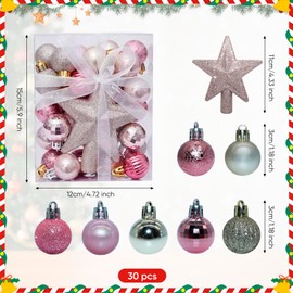 AMSNINK 30 Stück Mini Weihnachtskugeln Set, 3CM Kleine Christbaumkugeln Rosa mit Goldener Stern Baumspitze, Mini Kugeln Weihnachten für Tisch-Weihnachtsbaum Klein Weihnachtsdekoration