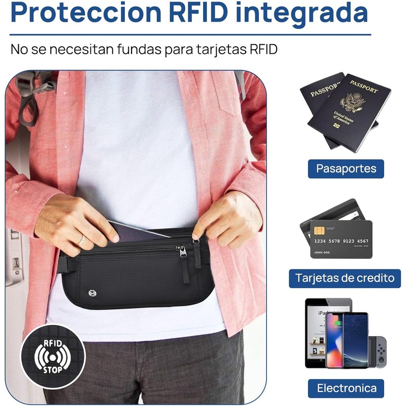 Cangurera de Viaje, Cinturón de Viaje con Bloqueo RFID, Soporte