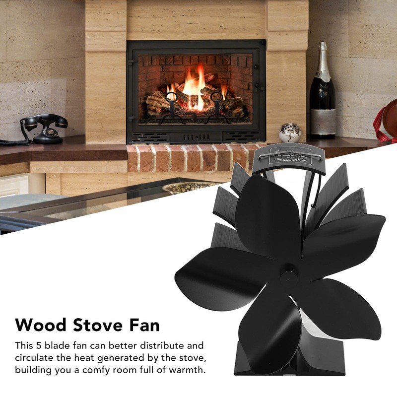 Stove Fan Heat Powered Low Noise Aluminium Alloy 5 Blade
