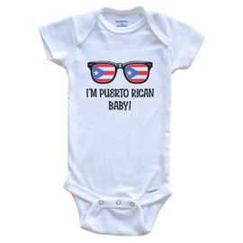 I'm Puerto Rican Baby Flag Sunglasses Puerto Rico Funny Baby Bodysuit, 24 Months White