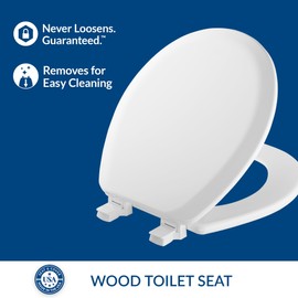 Mayfair Cameron White Toilet Seat, Non Slip Heavy Duty Wood, Easy Clean, Round