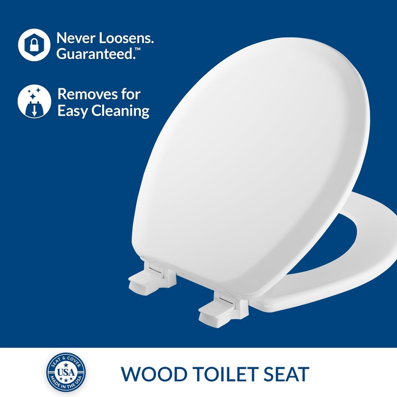 Mayfair Cameron White Toilet Seat, Non Slip Heavy Duty Wood,