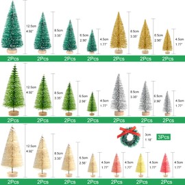 TUPARKA 45Pcs Multicolor Mini Sisal Trees Bottle Brush Trees Mini Pine Trees with Wood Base Snow Frosted Trees Winter Snow Ornaments Tabletop Trees for Christmas Decorations Diorama Models