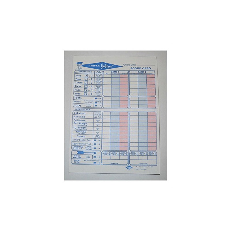 General Foam Plastics 50 Triple Yahtzee Score Sheets Cards