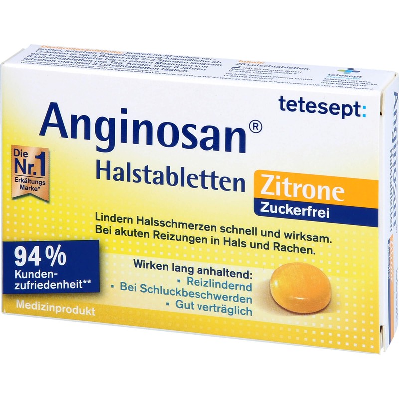 tetesept Anginosan Throat Tablets Lemon Sugar Free Relieve Sore Throat