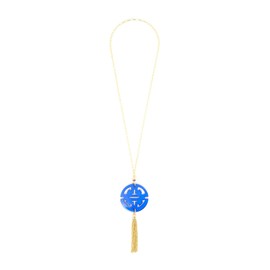 ZENZII Resin Pendant Tassel Necklace - Long Fashion Circle Acrylic Disk Charm with Gold Chain for Women (Cobalt)