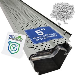 FlowGuard USA Made Professional DIY 5 Inch High Clearance 50-Year Gutter Cover System - Matte - Aluminum Gutter Guards - 102 Feet - by FlexxPoint