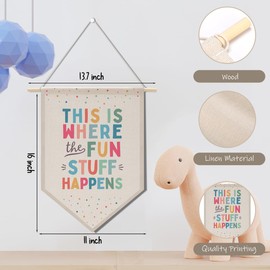 Nursery Decor Playroom Wall Decor, Boy Bedroom Decor, Boho Classroom Decorations, Canvas Banner Wall Hanging Banner Flag Room Decor, This is Where All The Fun Stuff Happens Banner