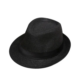 Boolavard Kids Girls Boys Summer Fedora Straw Hat Wide Brim Floppy Beach Sun Visor Hat, black