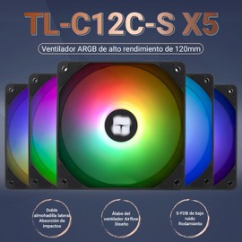 Thermalright TL-C12C-S X5 CPU Air Fan 120mm ARGB Case Cooler Fan, PWM Silent Computer Fan con Rodamiento S-FDB, hasta 1550RPM Velocidad Ventilador de Enfriamiento,Paquetes de 5 Ventiladores