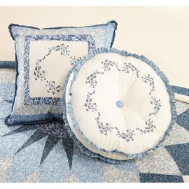 Modern Heirloom Collection Charlotte Round Embroidered Decorative Pillow 14'' Bedspread, Blue