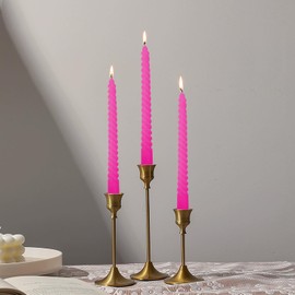 Topsics 6 Pack 10 Inch Hot Pink Taper Candles, Rosy Pink Spiral Taper Candles, Unscented Twisted Taper Candlesticks, Home Decor Kitchen Decor Wedding Decorations