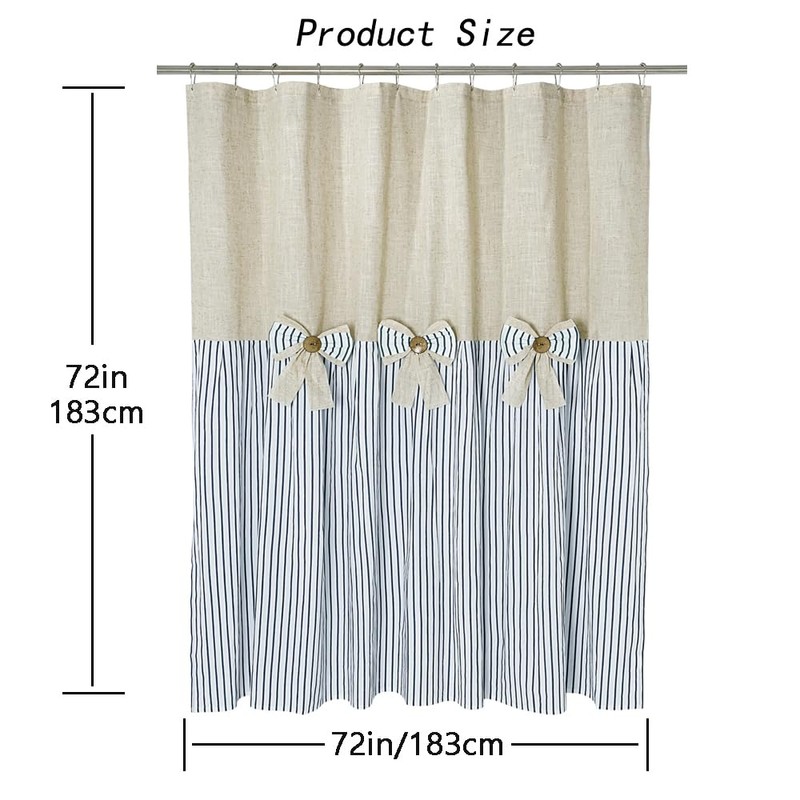 Linen Button Farmhouse Beige Shower Curtain,Bowknot,Linen and Cotton Woven Fabric,Pleated