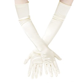 JISEN Women 20s Satin gloves Formal Bridal Banquet Party Wedding Opera Colorful Mitten 22 Inch Off White