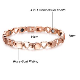 JFUME Magnetic Bracelets for Women Love Heart Magnet Bracelet Rose Gold Plated with Link Remove Tool 7.5" Adjustable