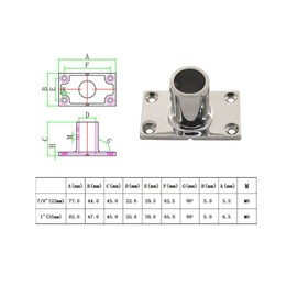 Annakideya 316 Marine Grade Stainless Steel 90 Degree Tube Base Heavy Duty 7/8" Round Flange Base Hand Rail Fitting Pack of 1
