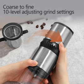 Portable Coffee Grinder,USB Rechargeable Coffee Maker,Electric Stainless Steel Burr Burr Coffee Grinders, Espresso Battery Coffee Bean Grinder Machine with 15 gind Settings for Home Use(Black9109)