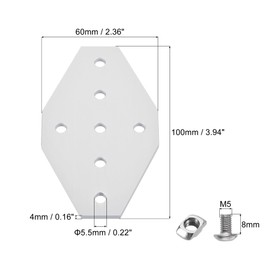 uxcell 2Pcs Corner Bracket Plate Cross 60x100mm 7-Hole Outside Joint Kits 2020 Aluminum Profile with T Nuts and Hex Socket Screws White for Frame Structure