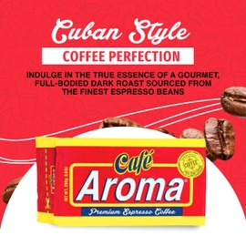 Café Aroma Dark Roast Espresso Ground Coffee, Authentic Cuban Style Coffee, Vacuum Sealed, Ground Espresso Beans, 8.8 oz (4-Pack)