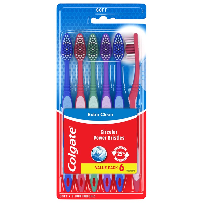 Colgate Extra Clean Full Head Toothbrush, Soft, 6 Pack