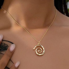 Cybche Vintage Spiral Necklace Choker Gold Spiral Pendant Necklace Geometric Circle Swirl Necklaces Minimalist Thin Chain Jewelry for Women
