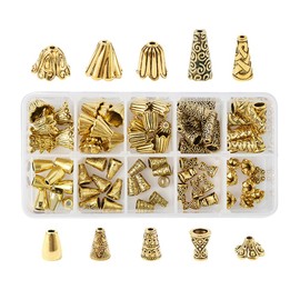 Cheriswelry 80pcs Antique Gold Alloy Bead Caps 10 Styles for Jewelry Making
