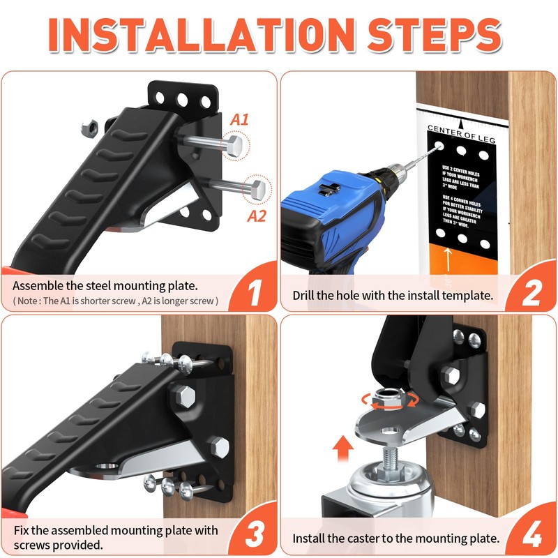 SPACEKEEPER Workbench Casters Kit 880 Lbs - 3 Inch Heavy