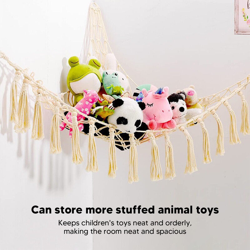 Storage Hammock Triangular Bohemian Style Cotton Rope Weaving Stuffed Animal