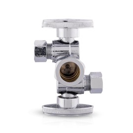 1/4 Turn Dual Compression Outlet Angle Stop Valve with 2 Shut Off Valve/Handles, 1/2" NOM (5/8" OD) x (3/8 inch x 3/8 inch) Chrome,(VALVE134)