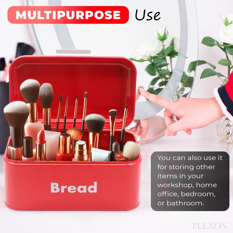 Plexon Bread Box for Kitchen Countertop with 3 Coffee, Tea,