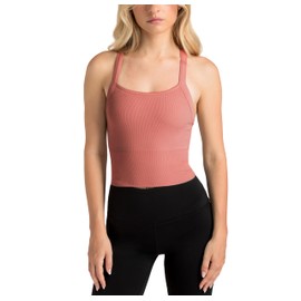 Aruki Women's Seamless Ribbed Sports Bra - Soft Knitted Sports Bra for Training, Sports, Yoga and Pilates, mahogany, L