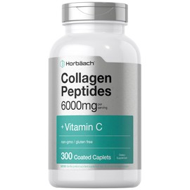 Horbaach Collagen Peptides 6000mg | 300 Caplet Pills | with Vitamin C | Hydrolyzed Collagen Supplement | Non-GMO, Gluten Free
