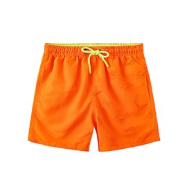 SERENYOU Boys' Board Shorts Children's Pattern Changing Swimming Shorts with Mesh Lining, shark neon orange, Ages 9 - 10