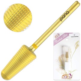 PANA Nail Carbide Volcano Bit - Two Way Rotate use for Both Left and Right Handed - Fast remove Acrylic or Hard Gel - 3/32" Shank - Manicure, Nail Art, Drill Machine (Extra Fine, Gold)