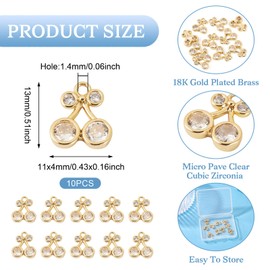 10 Pcs 18K Gold Plated Cherry Charms Cubic Zirconia Cherry Charms Crystal Dangle Pendants for Necklace Bracelet Earring Jewelry Making