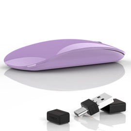 Uiosmuph G11 Wireless Mouse, USB C Rechargeable Computer Mouse, Slim Silent Mice 2.4GHz Optical with USB Nano Receiver and USB C Receiver for Laptop/Mac/PC - Purple