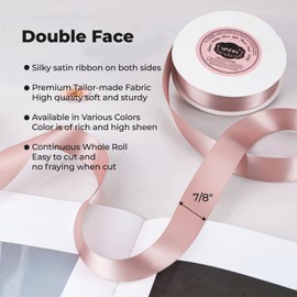 VATIN 22mm Double Faced Polyester Satin Ribbon Antique Mauve - 23 Metre/Spool, Perfect for Wedding Decor, Wreath, Baby Shower,Gift Package Wrapping and Other Projects