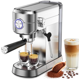 Espresso Machine 20 Bar,Compact Espresso Machine with Milk Frother,Stainless Steel Coffee Maker with 40 oz Removable Water Tank for Cappuccino,Latte