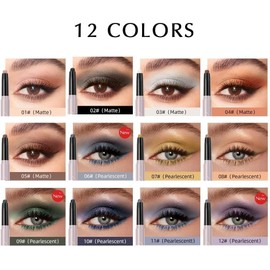 12 Colors Eyeshadow Stick Pen, Eyeshadow Waterproof Long-lasting Eye Shadow Stick Eyeshadow Pencil, Contour & Highlighter, Glitter Shimmer Eye Shadow Pen Sets for Eye Makeup