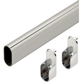 Top Shelf Hardware Chrome Oval Closet Rod with End Supports (Chrome, 18" Wide Space)