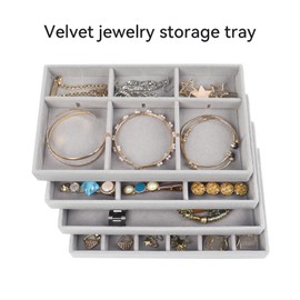 Nwvuop Pack of 4 Velvet Jewellery Trays, Jewellery Storage Drawer, Stackable Velvet Jewellery Insert for Drawers, Earring Organiser (Grey)