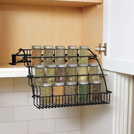 ILWorkTLs 3 Tier Spice Rack Organizer, Retractable Kitchen Storage Organiser,Pull Down Spice Rack for Seasoning Jars, Bottles, Shakers,Black